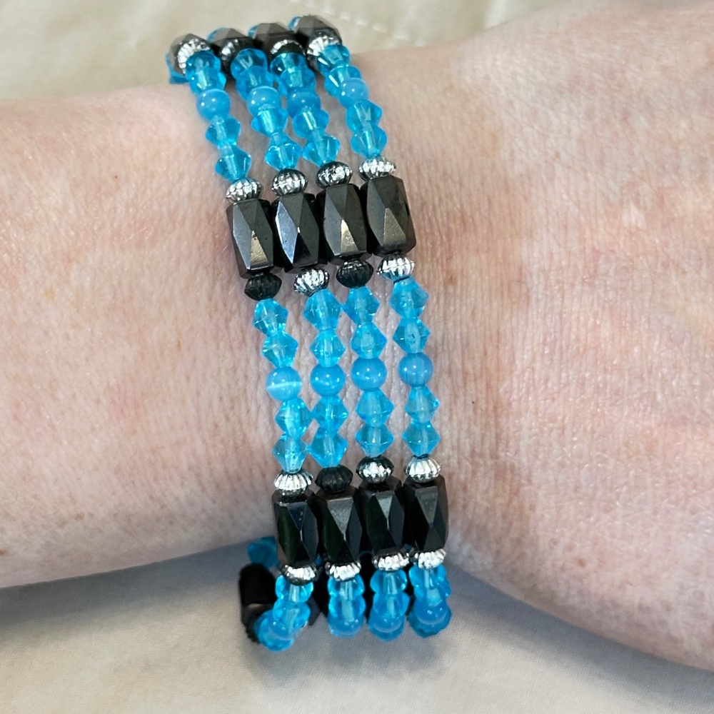 Magnetite & Blue Cats Eye multifunctional bracelet/necklace Magnetic wrap.